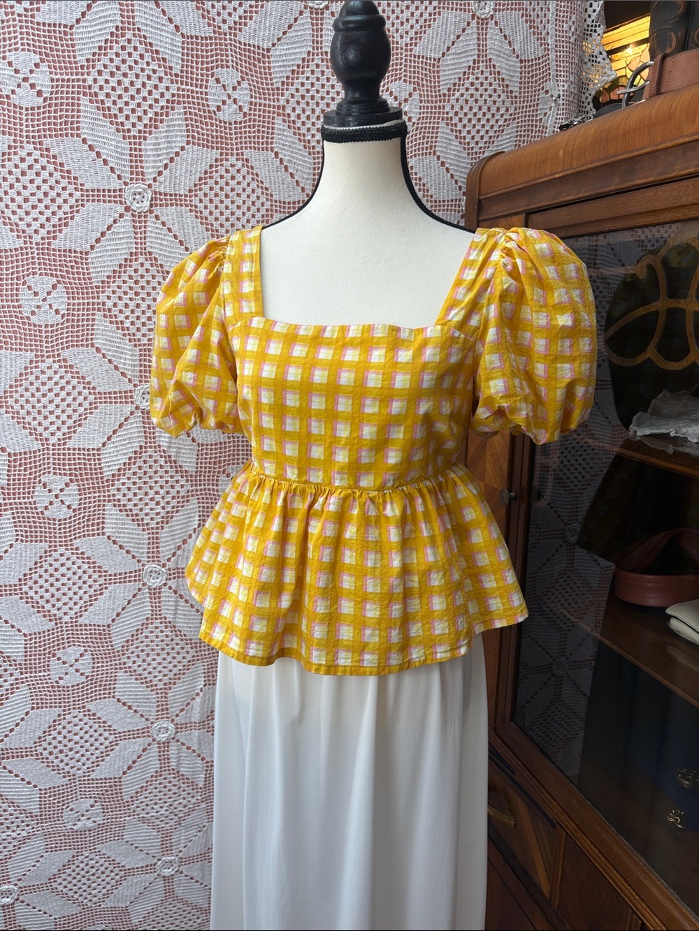 Hudson North Gingham Puff Sleeve Top Sz Sm - Picture 9 of 10